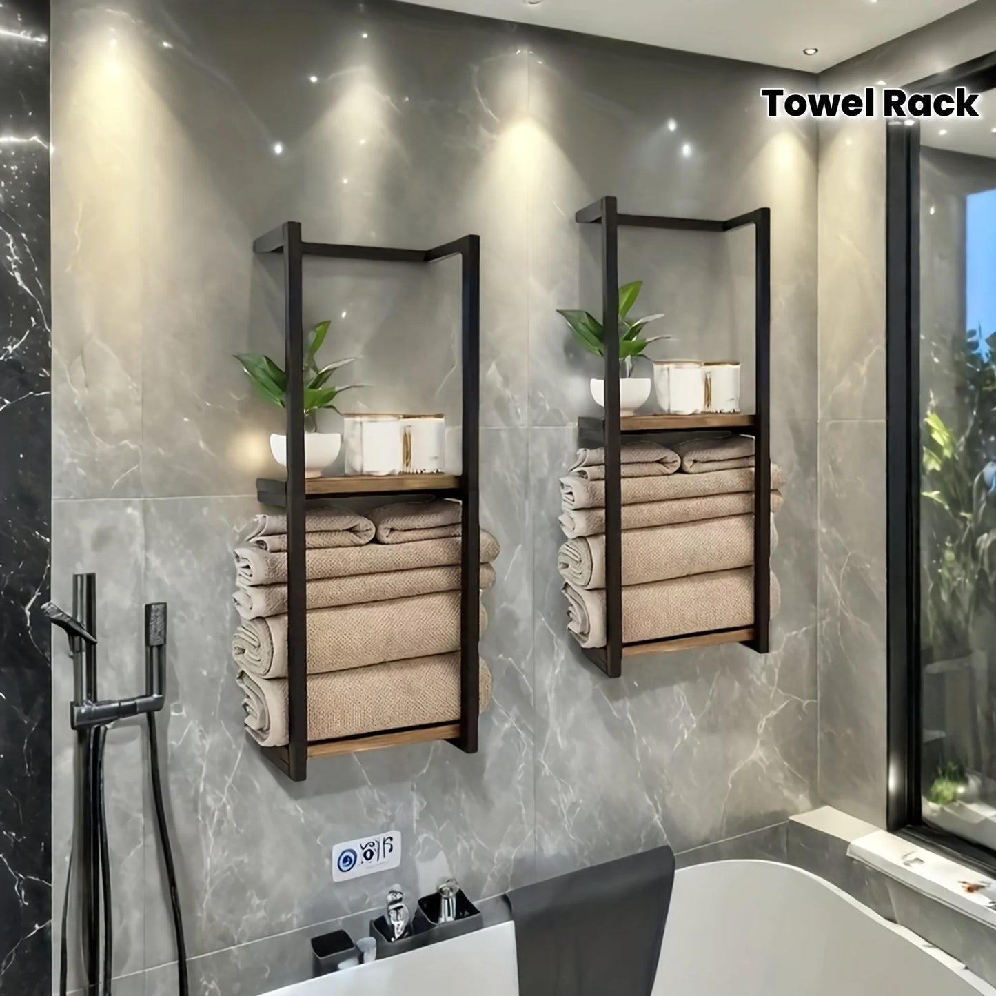 2-layer carbon steel wall-mounted towel rack, French country style bathroom storage rack, no electricity, durable carbon steel m