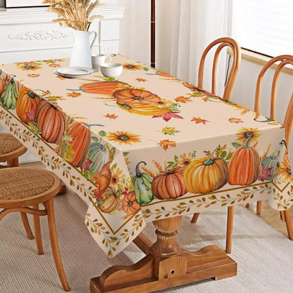 Fall Thanksgiving Rectangle Tablecloths Autumn Watercolour Pumpkin Maple Leaf Table Cover for Home Party Dining Room Table Decor
