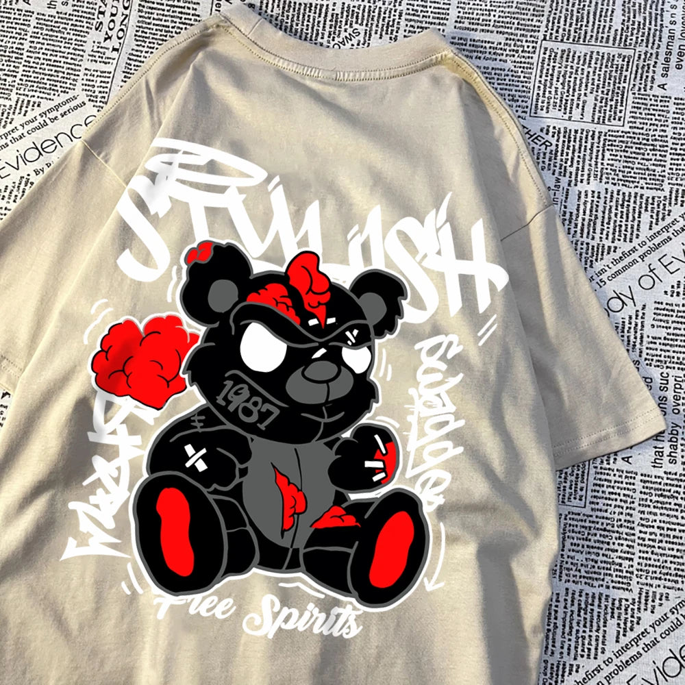 Exploding Black Puppet Bear Men T-Shirts High Quality Cotton