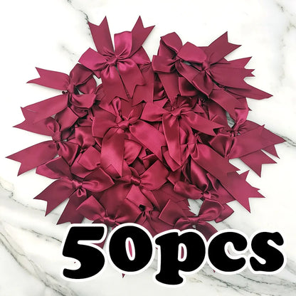 (50 Pcs/pack) 85*85mm Fresh Pink Ribbon Bows Small Size Satin Ribbon Bow Flower Craft Decoration Handwork DIY Party Decoration