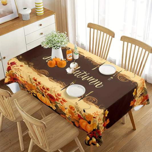 Fall Thanksgiving Rectangular Tablecloths Hello Autumn Pumpkin Maple Leaf Pattern Table Covers Reusable Party Dining Table Decor