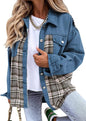 Women’s Long Sleeve Denim Jacket – Punk Plaid Print Button‑Up Irregular Shirt Jacket
