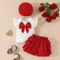 Baby Girls Clothes New Year Set 0-3Y Long Sleeve Big Bow Top Irregular Skirt and Beret 3Pcs Toddler Christmas Clothes