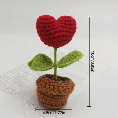 1/2/3/5Pcs Handmade Knitted Flower Pot Red Heart Shaped Knit Imitation Potted Plant for Mother‘s Day Girls Gifts Home Desktop De