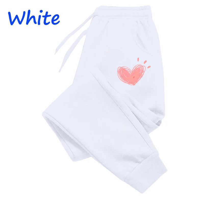 Women’s Heart Print Sweatpants – Casual Cotton Joggers