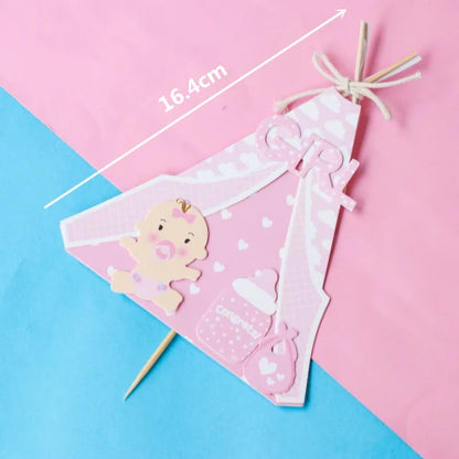 Gender Reveal Cake Decoration Blue Pink Baby Boy Girl Cake Toppers Baby Bottle Stroller Happy Birthday Cupcake Topper Baking