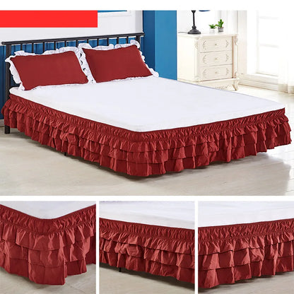 Best Selling Three Layers Comfort Luxurious Ruffle Waterfall Bed Skirt With Wrap Around Elastic-15 Inch High(No Pillowcase)