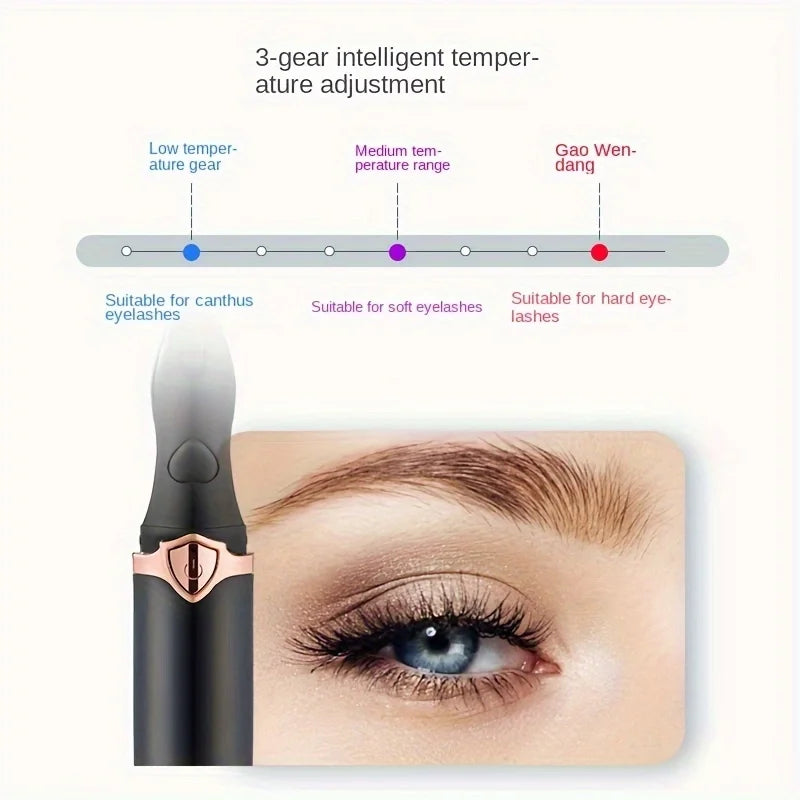 Adjustable 3‑Speed Heated Eyelash Curler · Quick Preheat, Rechargeable, Long‑Lasting Curling Tool