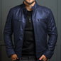 Men's Biker Leather Jacket Stand-up Collar Punk Leather Jacket Men