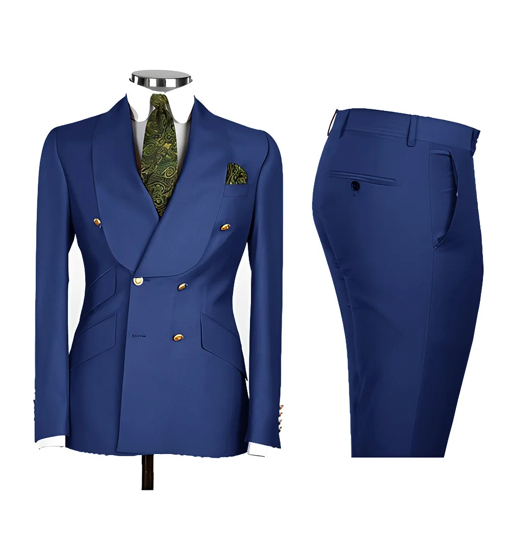 Chic Light Blue Double‑Breasted Groom Suit – Peak Lapel 2‑Piece Formal Wedding Tux Set