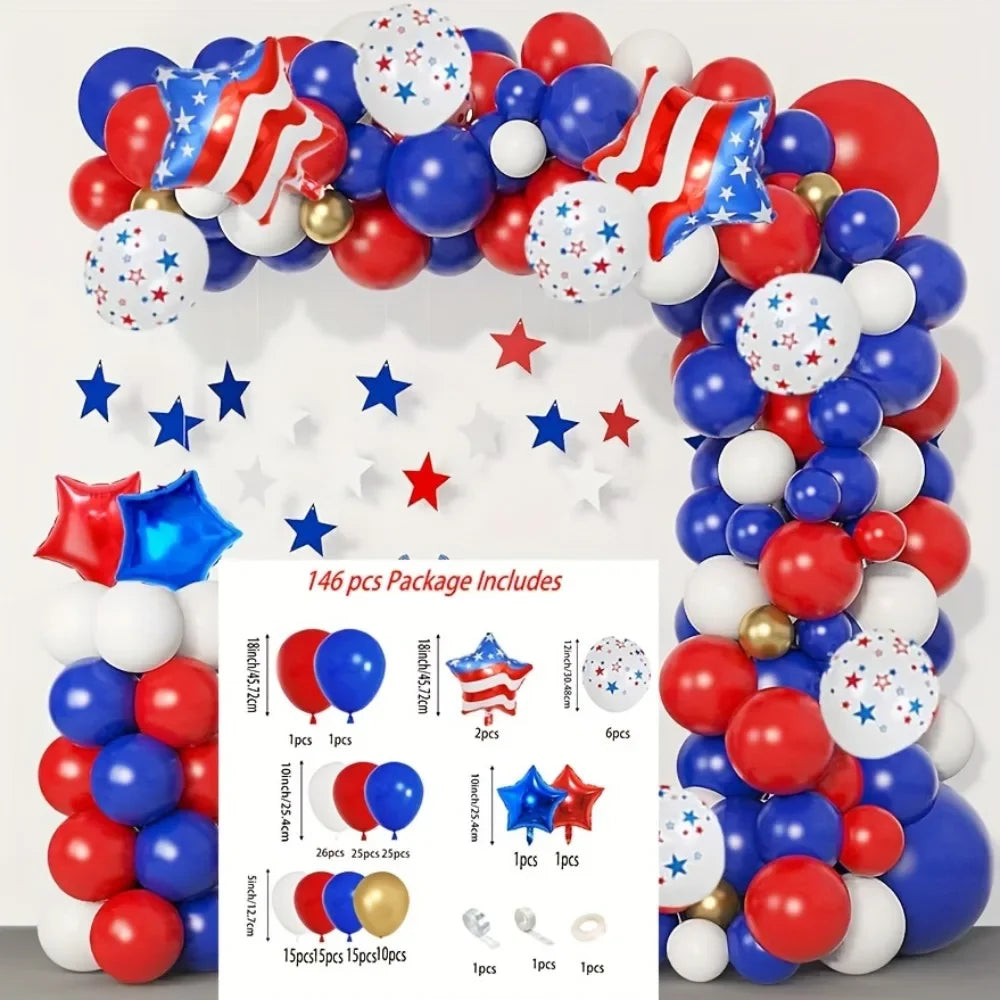 146PCS Independence Day Themed Balloon Garland Set for 4th of July Decorations, Patriotic Day Parties, USA Day Decorations