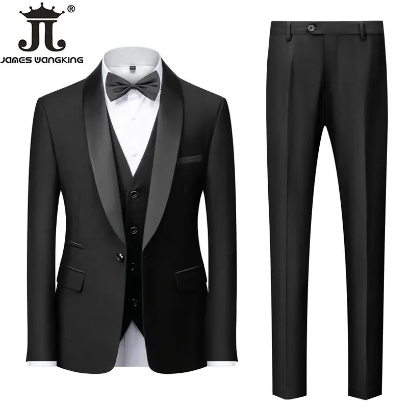 Men's Solid Color Suit Jacket Blazer Waistcoat Vest Pants Set M-6XL