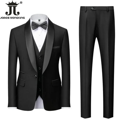 Men's Solid Color Suit Jacket Blazer Waistcoat Vest Pants Set M-6XL