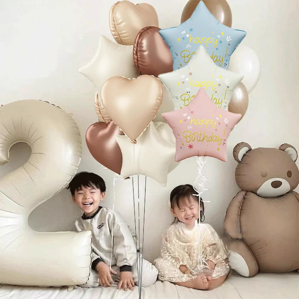 Cute Teddy Bear Party Birthday Number Balloons Large Retro Brown Bear Foil Balloon Set 8 pcs Baby Shower Birthday Party Decor