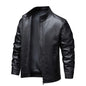 Men’s Leather‑Style Stand‑Collar Jacket – Windproof Casual