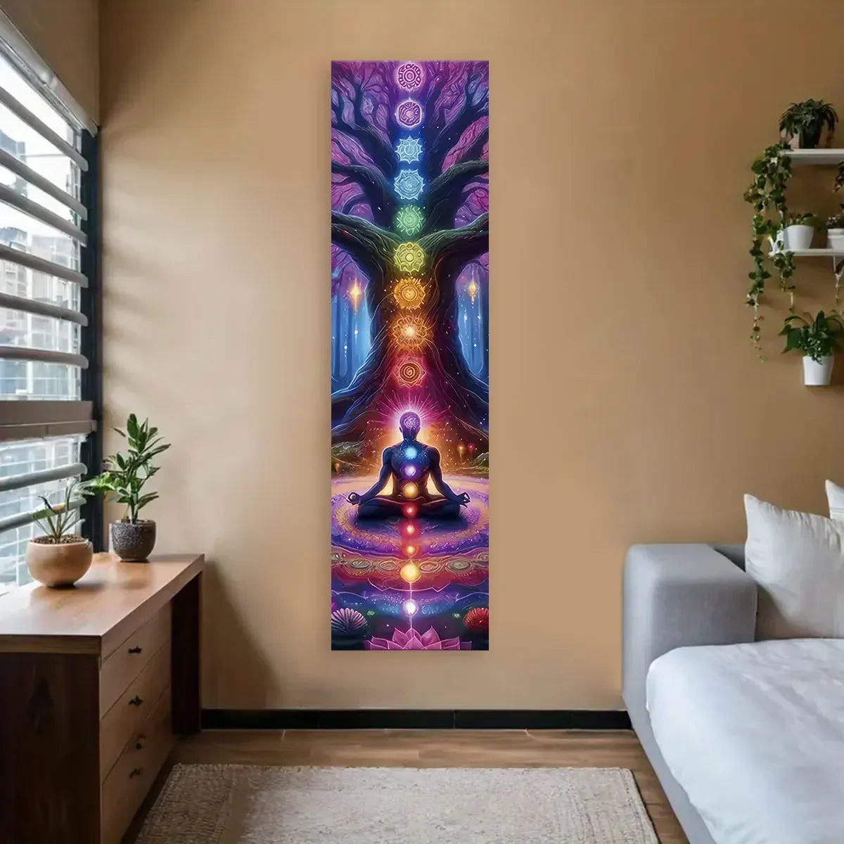 VIKAMA Seven Chakra Vertical Tapestry Rainbow Energy Wall Decor for Yoga Studio Meditation Space Wall Hanging Home Decoration