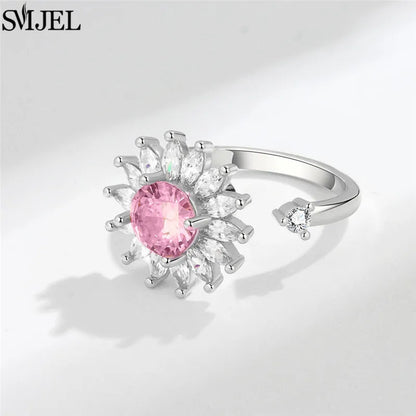 Korean Fashion Daisy Spinner Fidget Ring Multiple Style Sunflower Rose Snowflake Rotate Freely Anti Stress Anxiety Rings Wedding