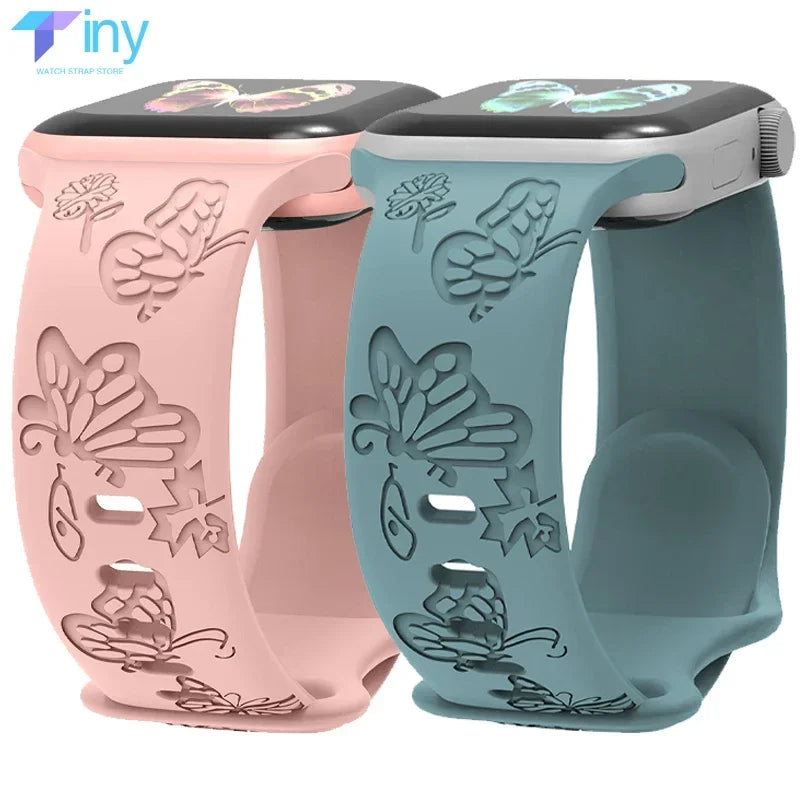 Engraved Strap for Apple Watch Ultra Band 2 49mm 45mm 44MM 38 40mm 41mm Floral Bracelet Fashion IWatch Series 9/8/7/6/5/4/3/se