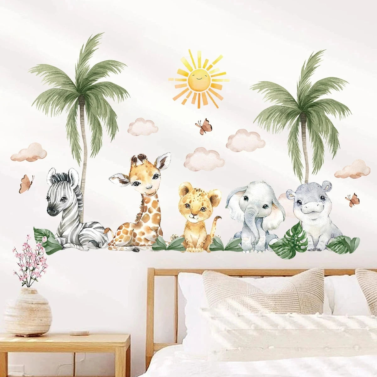 Kids’ Wall Stickers – Cartoon African Grassland Animal Decals for Nursery, Bedroom & Living Room