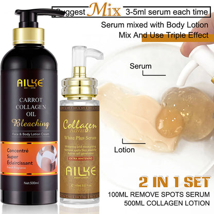 AILKE Collagen Whitening Kit, Skin Moisturizer, Hydration, Remove Dark Spots, Sun Spots, Freckles, Melanin, Even Skin Tone