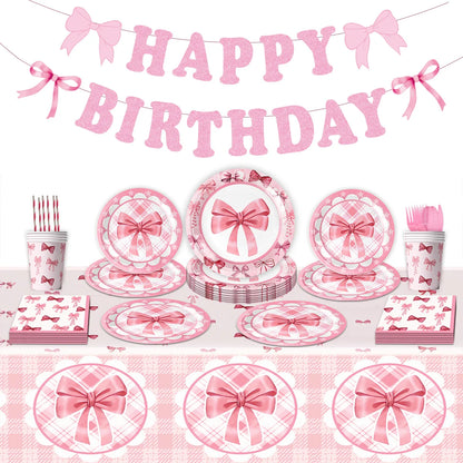 Pink Bow Birthday Theme Party Set Disposable