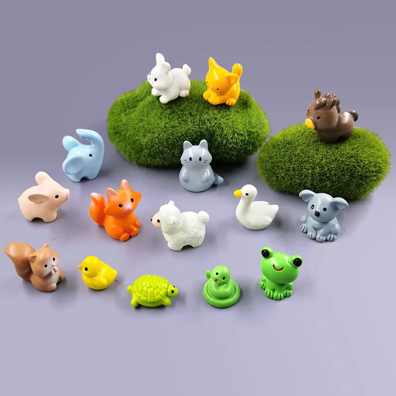10Pcs Easter Rabbit Squirrel Elephant Fox Sheep Duck Pig Cat Frog Snake Figurine Miniature Fairy Garden Decoration Accessories