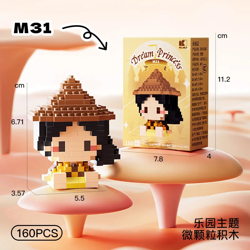 Disney Princess series Building Blocks Snow White Belle Animal Model Small Particles Assembled DIY Puzzle kids birthday gifts