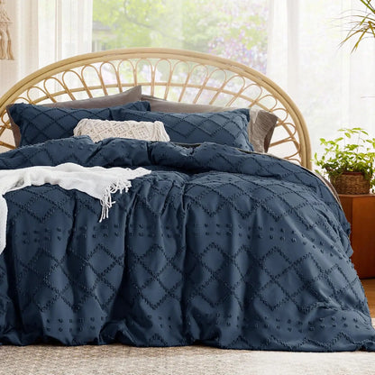 Duvet Cover Queen - Boho Bedding, Tufted Queen Duvet Cover- 3 Pieces Embroidery