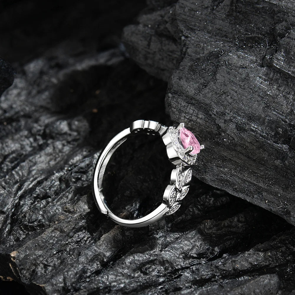 925 Sterling Silver Ring Pink Heart-shaped zirco luxury Opening Adjustable For Women Wedding Fine Jewelry Accessories Party Gift