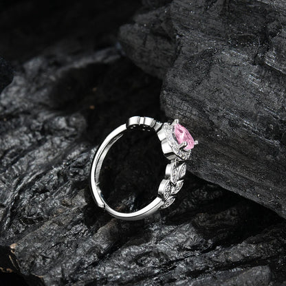 925 Sterling Silver Ring Pink Heart-shaped zirco luxury Opening Adjustable For Women Wedding Fine Jewelry Accessories Party Gift