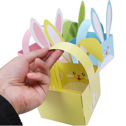4/8Pcs Easter Bunny Ear Candy Boxes Cute Egg Paper Basket Cookie Gift Packaging Box Bags 2025 Easter Party Decoration Supplies