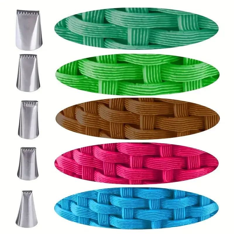 5PCS Stainless Steel Cake Piping Nozzle Set-Serrated&Flat Edge Tips Cake Icing Decorating Supplies DIY Cake Making Cream Cupcake