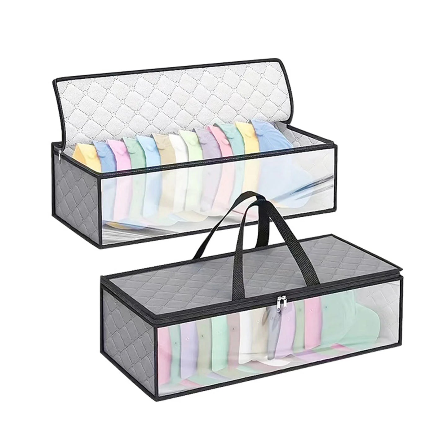 Transparent Large Capacity Storage Bag: Foldable Organizer with Household Carry Handles, Non-Woven Fabric, Zipper for Duvet Cover