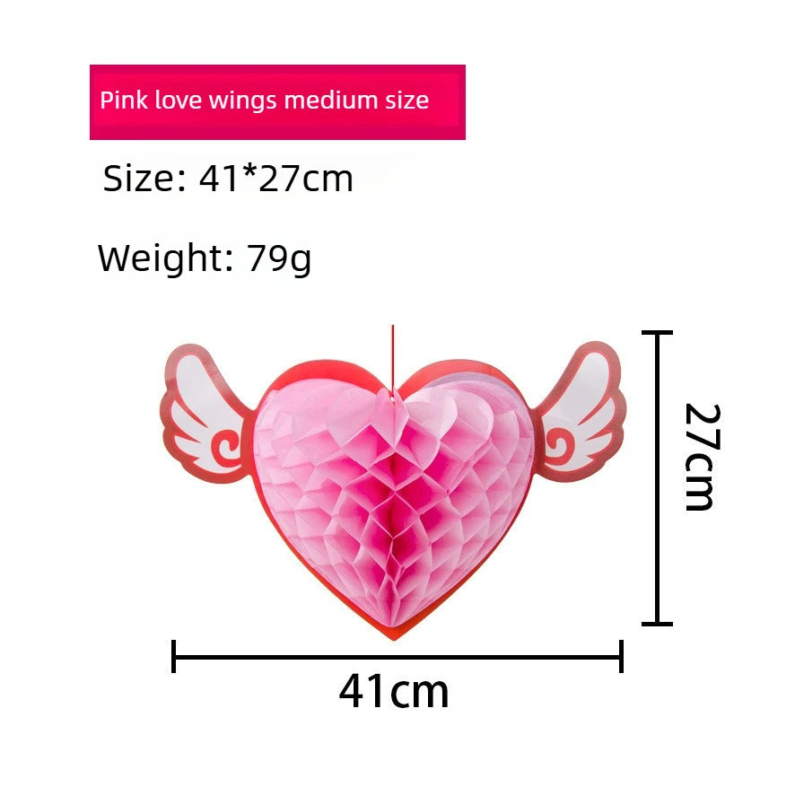 Honeycomb Love Wings Hanging Decor – Valentine’s Day & Wedding Room Decorations
