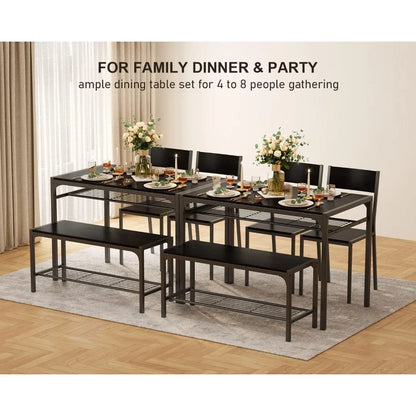 Gizoon Kitchen Table and 2 Chairs for 4 with Bench, 4 Piece Dining Table Set for Small Space, Apartment