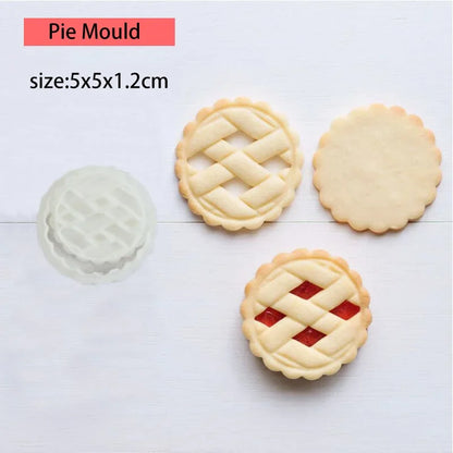 Jam Sandwich Cookie Cutter Biscuit Mold 3D Christmas Plastic Pressable Fondant Cookie Stamp New Year Cake Decor Baking Supplies