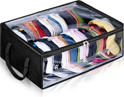 Large Capacity Black Hat Organizer: Foldable Non-Woven Cap Holder and Clothes Storage Hanging Bag