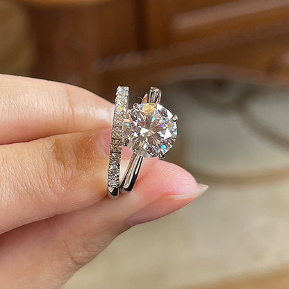 2 Carat All Moissanite Ring Bridal Sets Silver 925 Solitaire Engagement Wedding Rings & Stackable Eternity Bands for Women