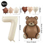 Cute Teddy Bear Party Birthday Number Balloons Large Retro Brown Bear Foil Balloon Set 8 pcs Baby Shower Birthday Party Decor