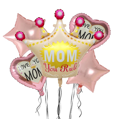 5 PCS Balloon Set, Mom's Crown, Aluminum Foil Balloons, Mother's Day Thanksgiving Day Birthday Decoration Gift
