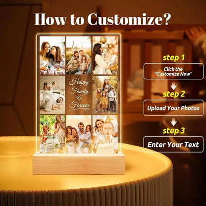 Personalized Mothers Day Gifts for Mom/Dad/Baby/Family Birthday Custom LOVE Picture Frame With Photos Night Light Acrylic Plaque