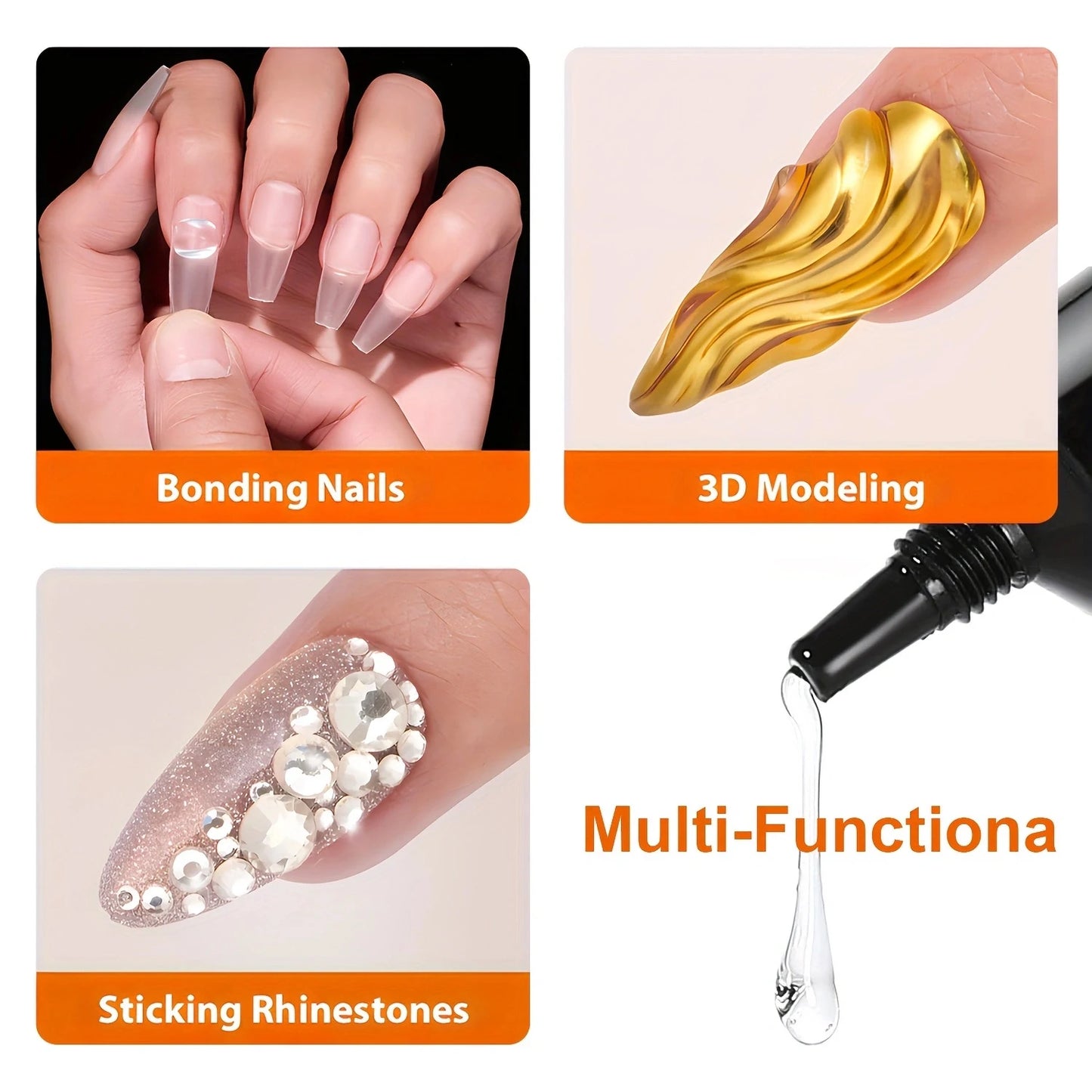 Solid nail glue for nail tips, gel for press-on nails, super strong acrylic nail for manicure extension, durable and long-lasting.