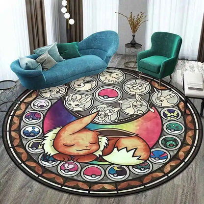 MINISO Elf Pokémon printed round carpet game soft floor mat home living room bedroom room decoration non-slip and anti-fading
