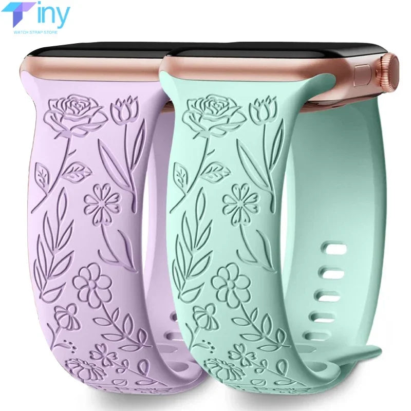 Engraved Strap for Apple Watch Ultra Band 2 49mm 45mm 44MM 38 40mm 41mm Floral Bracelet Fashion IWatch Series 9/8/7/6/5/4/3/se