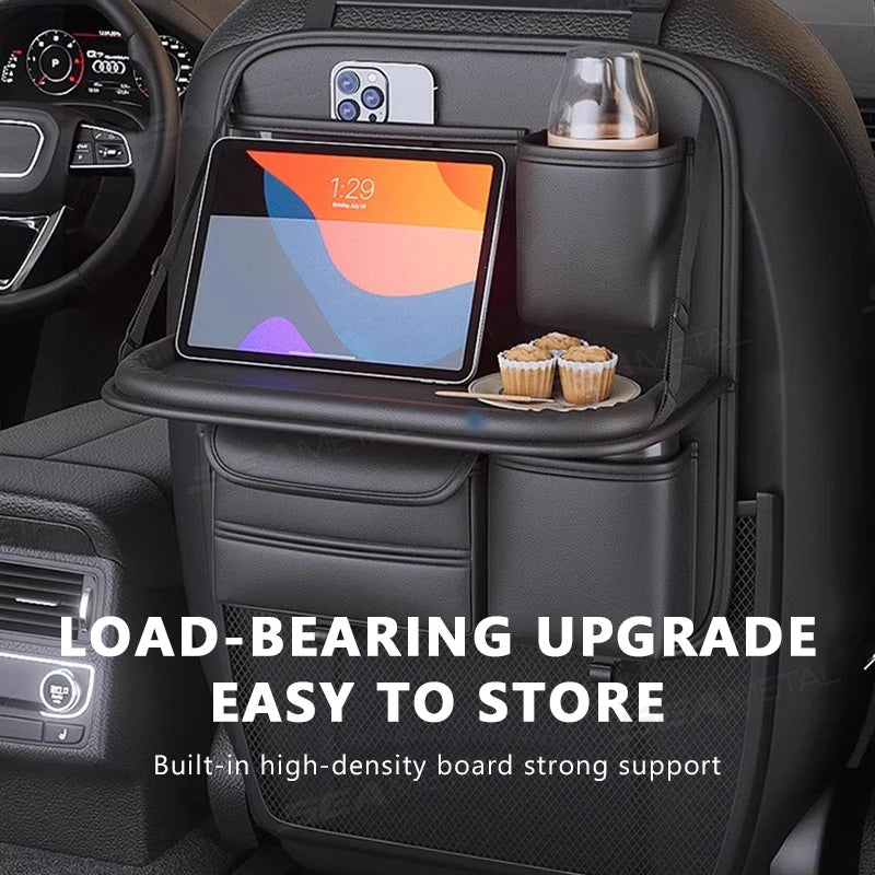 SEAMETAL Car Backseat Table Storage Bag Folding Table Trash Can Pu Leather Multi-functional Hanging Storage Bags Seat Back Tray