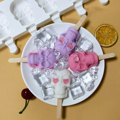 6 Skulls Ice Cream Silicone Mold Homemade Popsicle Ice Cream Mold kitchen Supplies Ice Maker Popsicle Sticks Chocolate Mold
