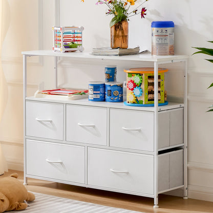 TV Stand Dresser For Bedroom With 5 Fabric Drawers Storage JHK