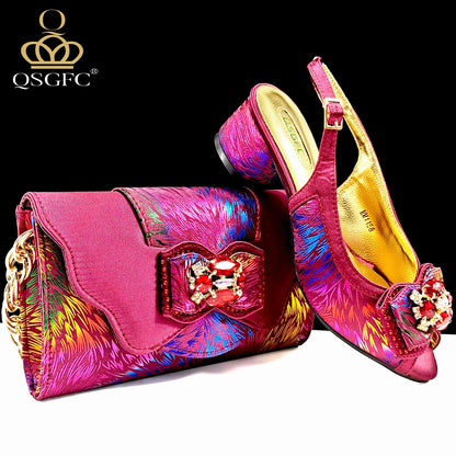 Nigerian Style Women Heels Shoes And Elegant Bag Set Color Matching Handbag Wedding Party Women Shoes