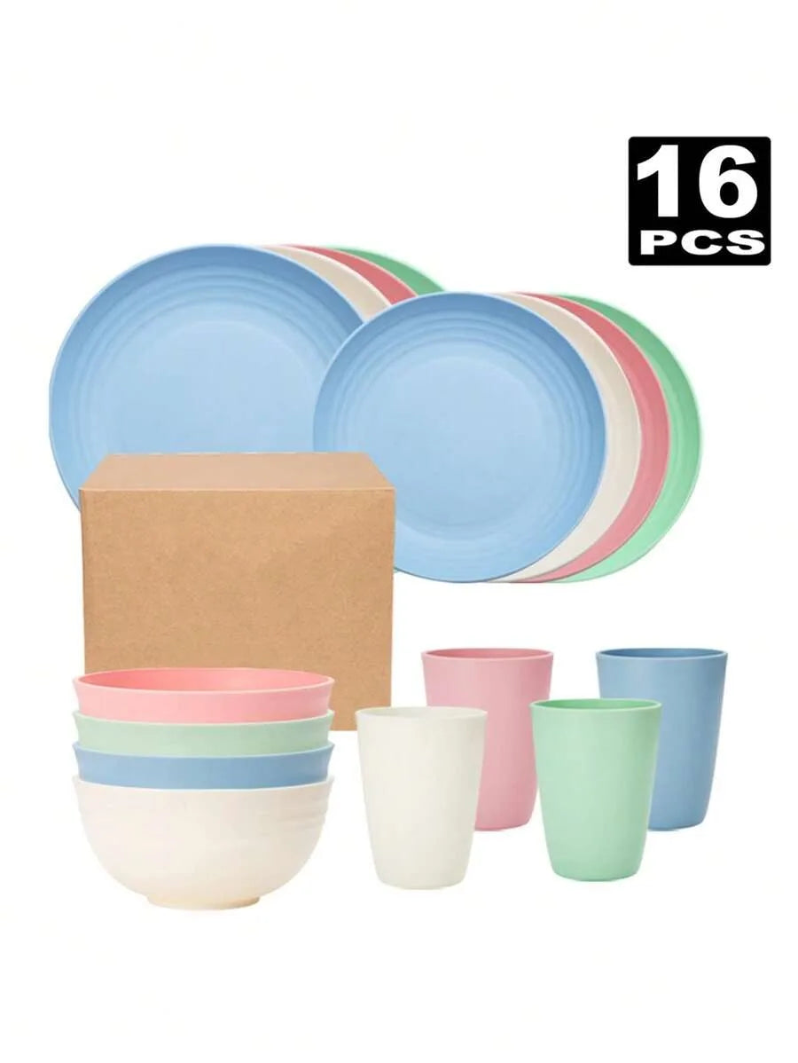 4/16/32pcs Plastic reusable tableware set,