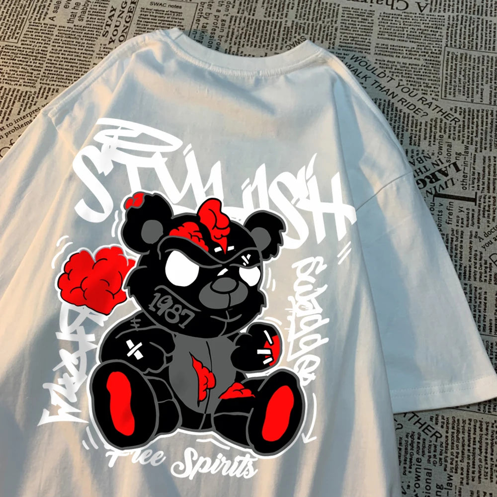 Exploding Black Puppet Bear Men T-Shirts High Quality Cotton